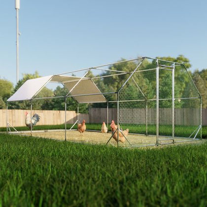 everyday Galvanized Walk-In Chicken Coop with Weatherproof Tarp & Lockable Doors