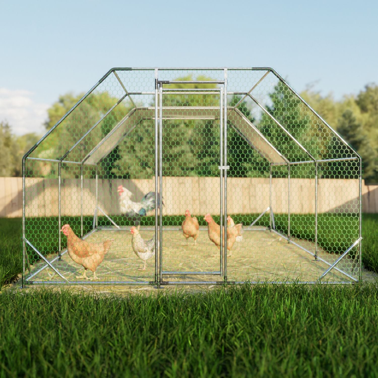 everyday Galvanized Walk-In Chicken Coop with Weatherproof Tarp & Lockable Doors