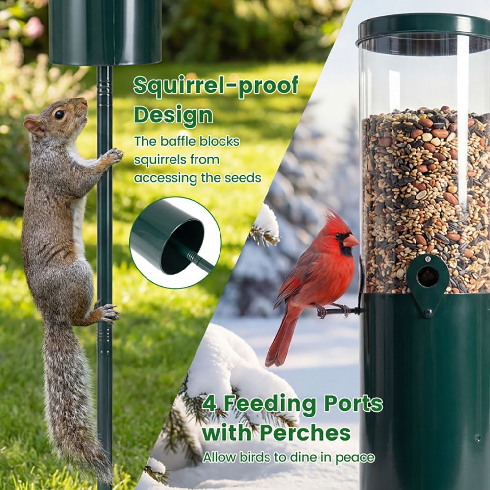 Squirrel Proof Bird Feeder with Pole Mount & Baffle