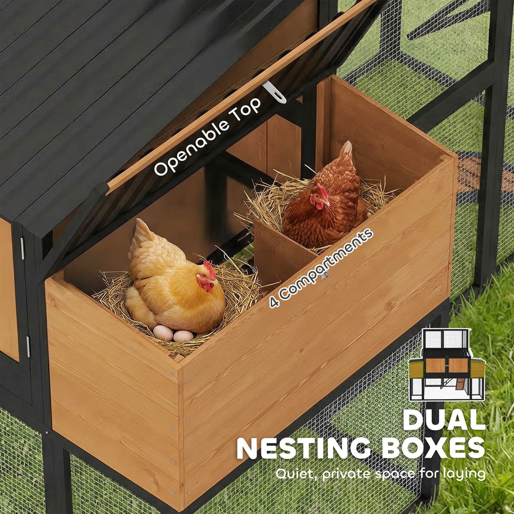 105" Large Chicken Coop, Walk-in Wooden Hen House for 7-12 Hens, Poultry Cage Chicken House with Run, 2 Nesting Boxes