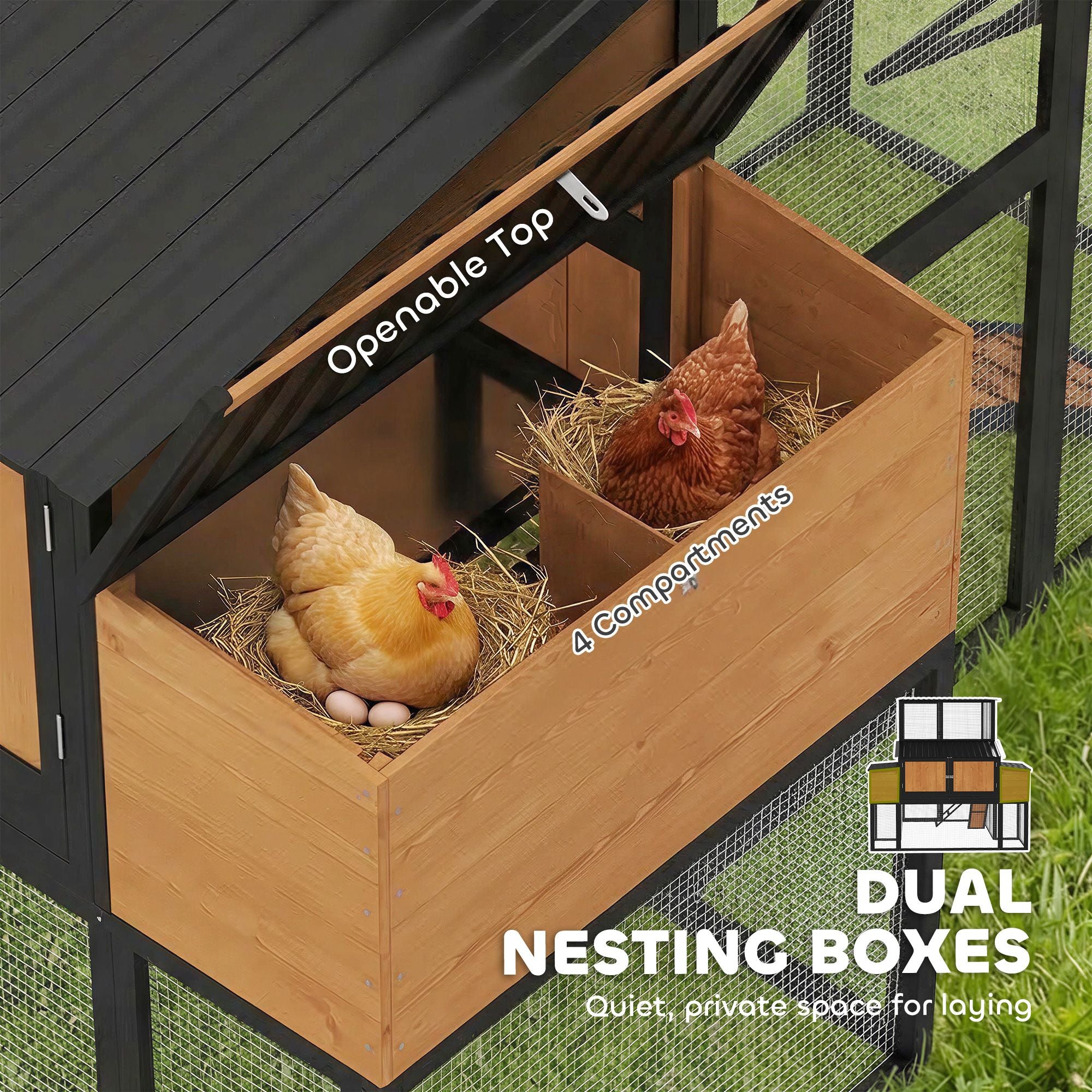 105" Large Chicken Coop, Walk-in Wooden Hen House for 7-12 Hens, Poultry Cage Chicken House with Run, 2 Nesting Boxes
