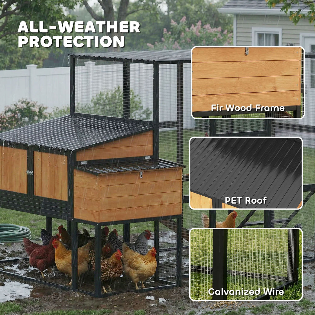 105" Large Chicken Coop, Walk-in Wooden Hen House for 7-12 Hens, Poultry Cage Chicken House with Run, 2 Nesting Boxes
