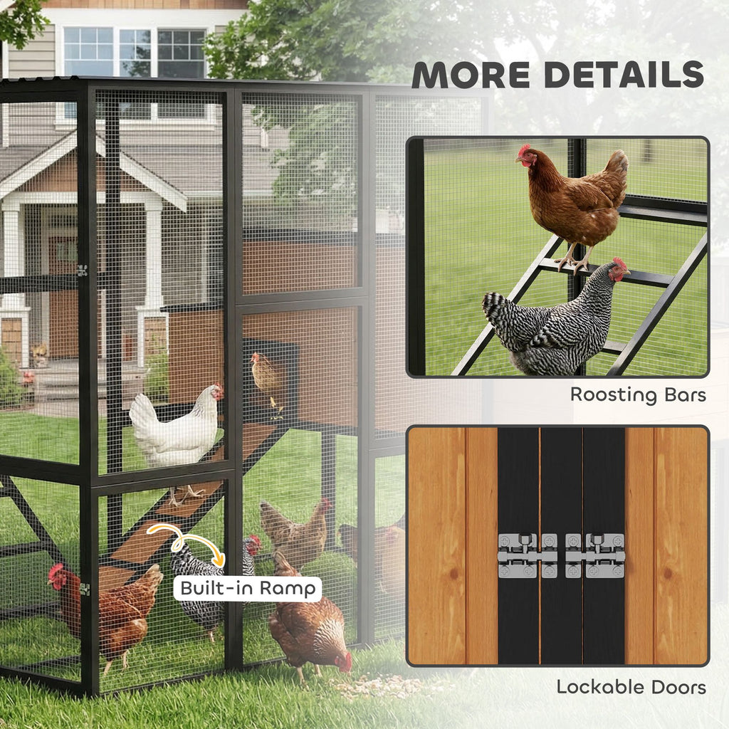 105" Large Chicken Coop, Walk-in Wooden Hen House for 7-12 Hens, Poultry Cage Chicken House with Run, 2 Nesting Boxes