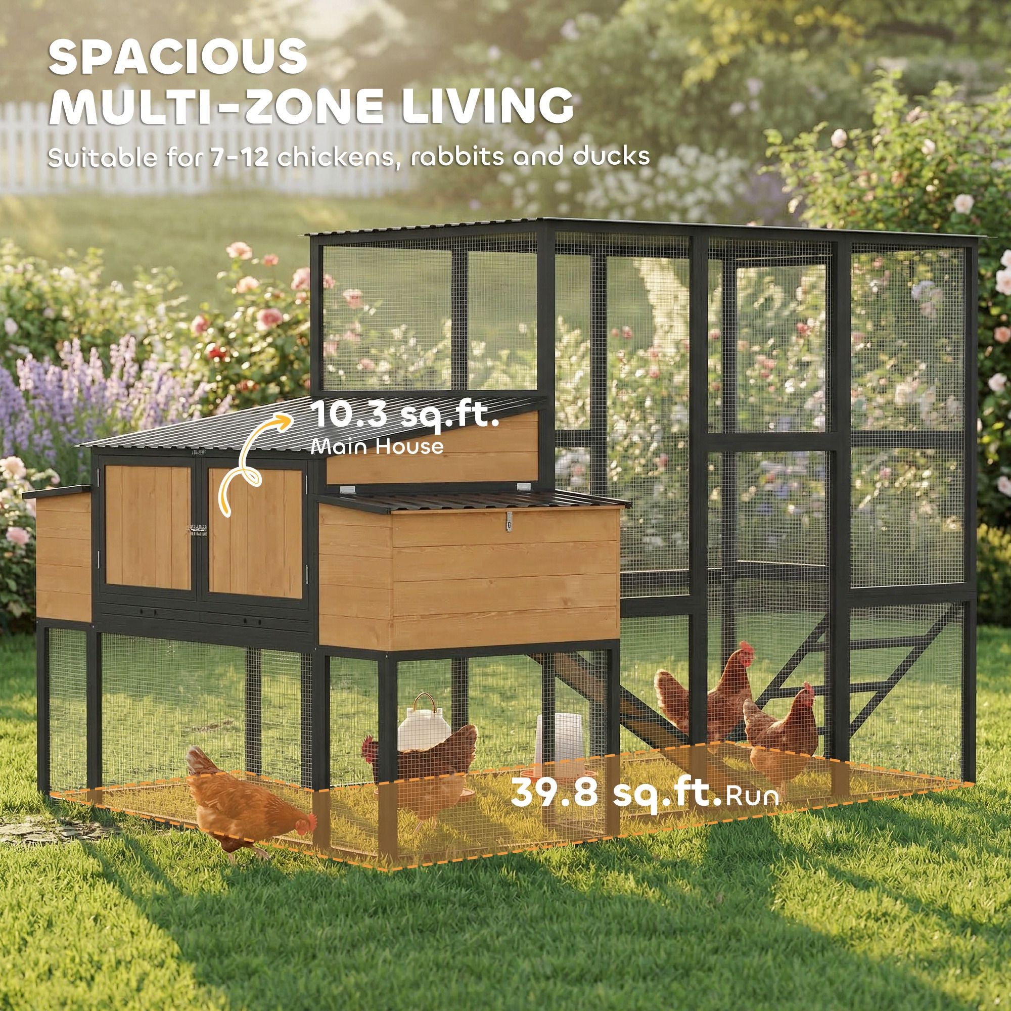 105" Large Chicken Coop, Walk-in Wooden Hen House for 7-12 Hens, Poultry Cage Chicken House with Run, 2 Nesting Boxes