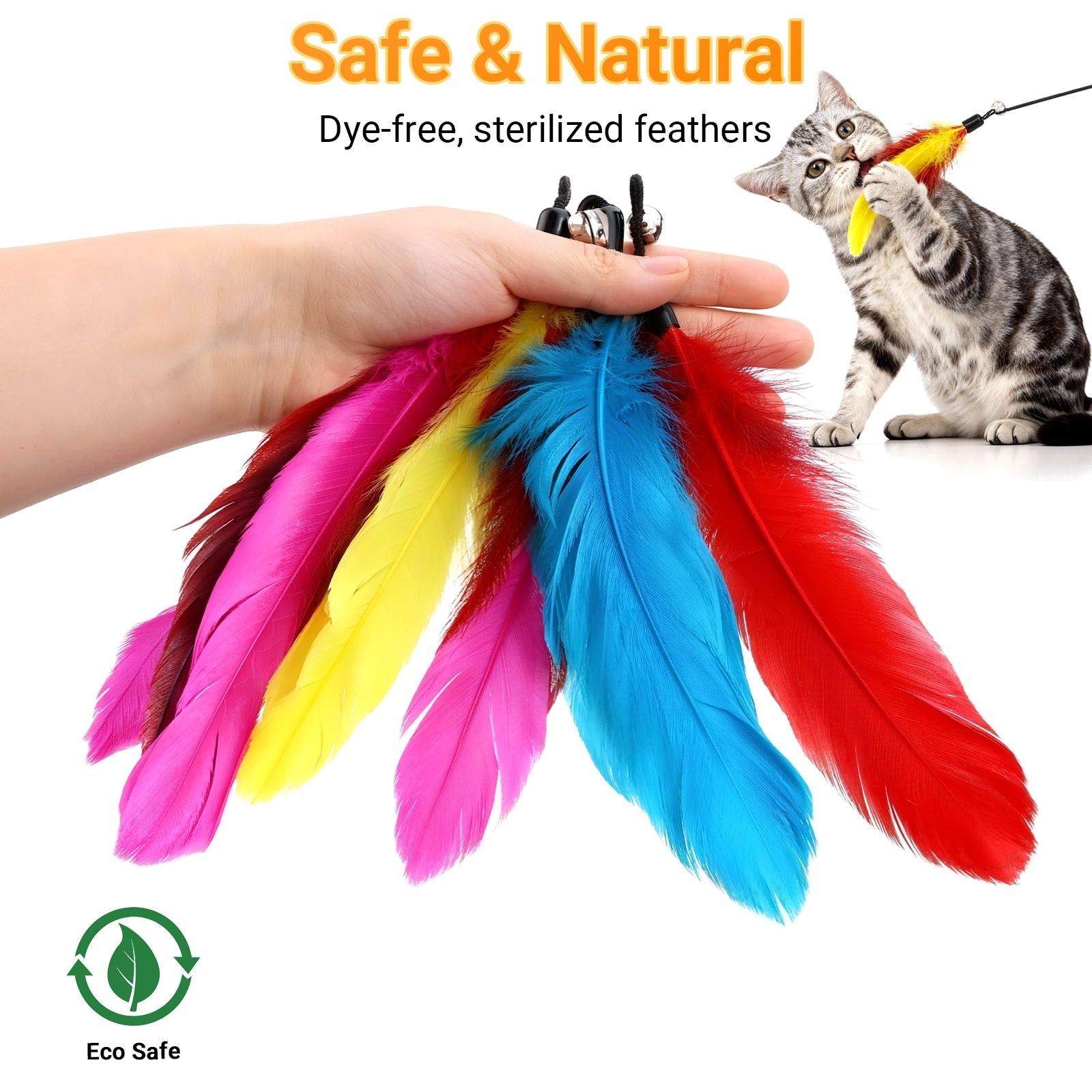 11-Pack Retractable Cat Wand Toys with Feathers, Tassels, and Worms
