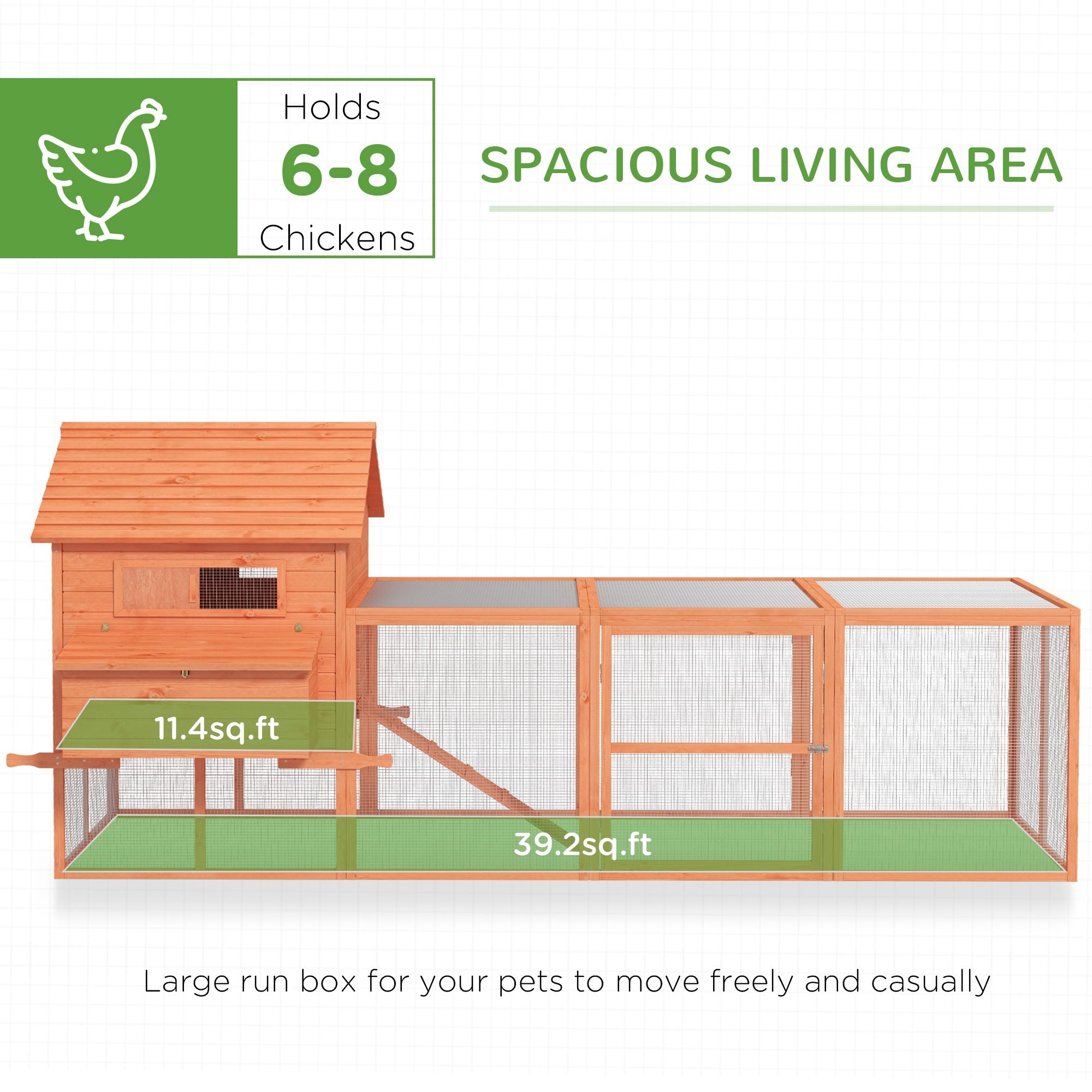 145" Wooden Chicken Coop with Run & Inner Hen House Space
