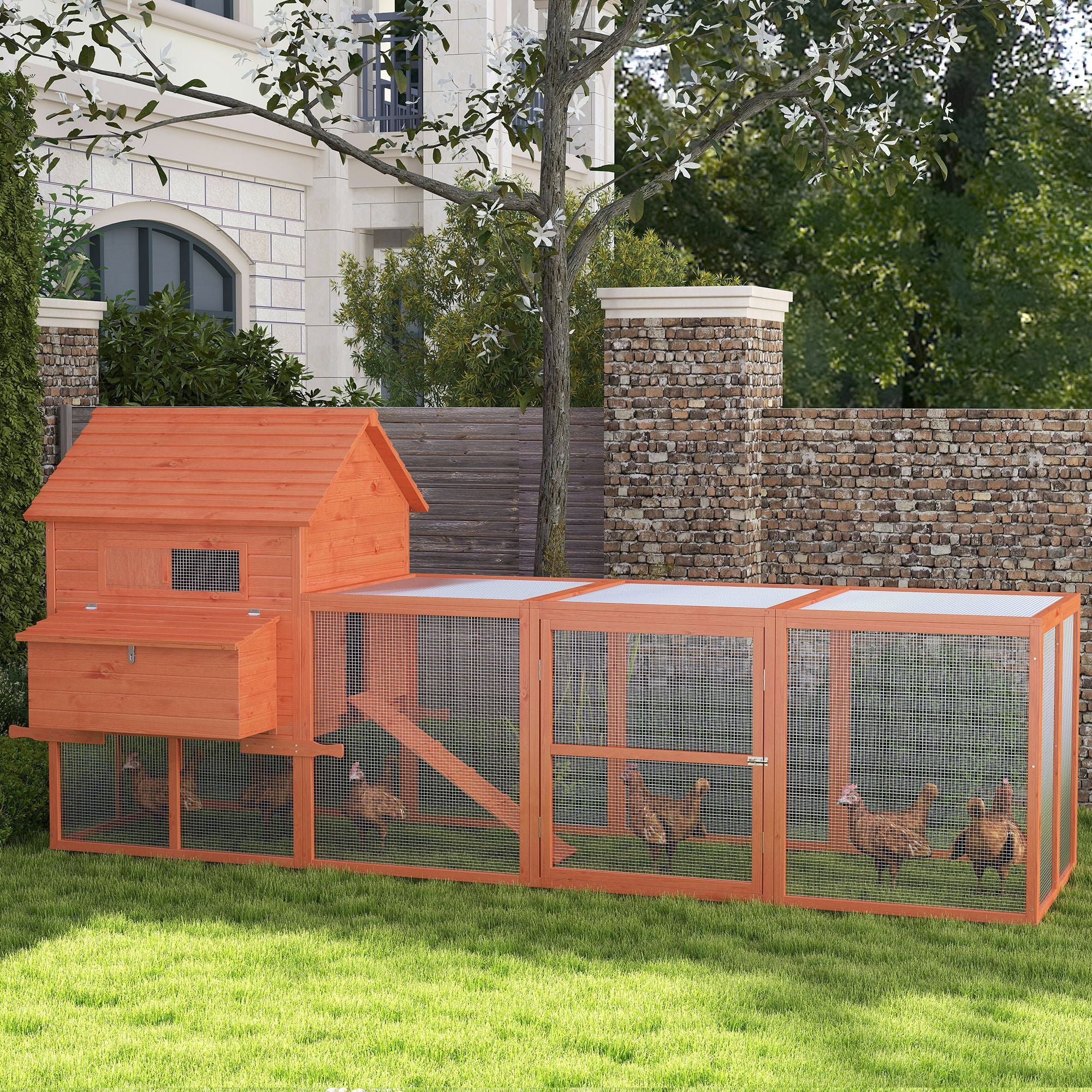 145" Wooden Chicken Coop with Run & Inner Hen House Space