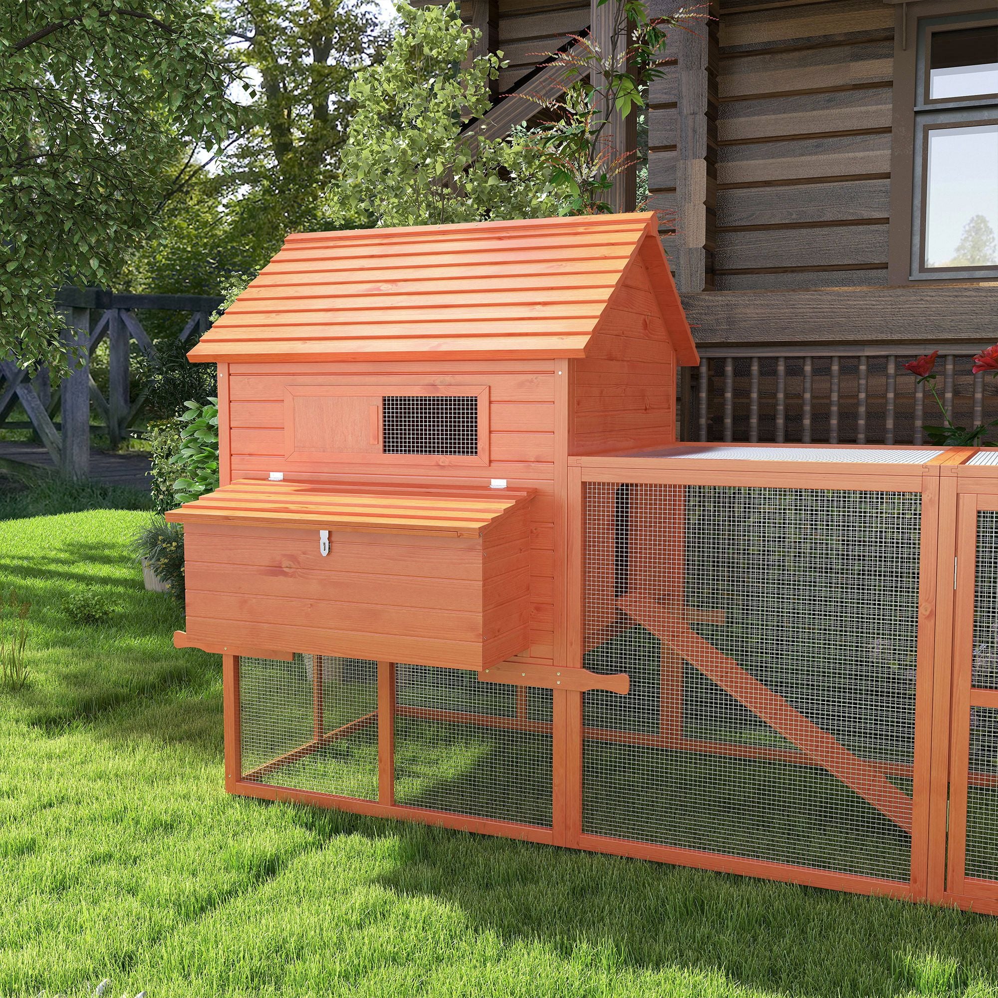 145" Wooden Chicken Coop with Run & Inner Hen House Space