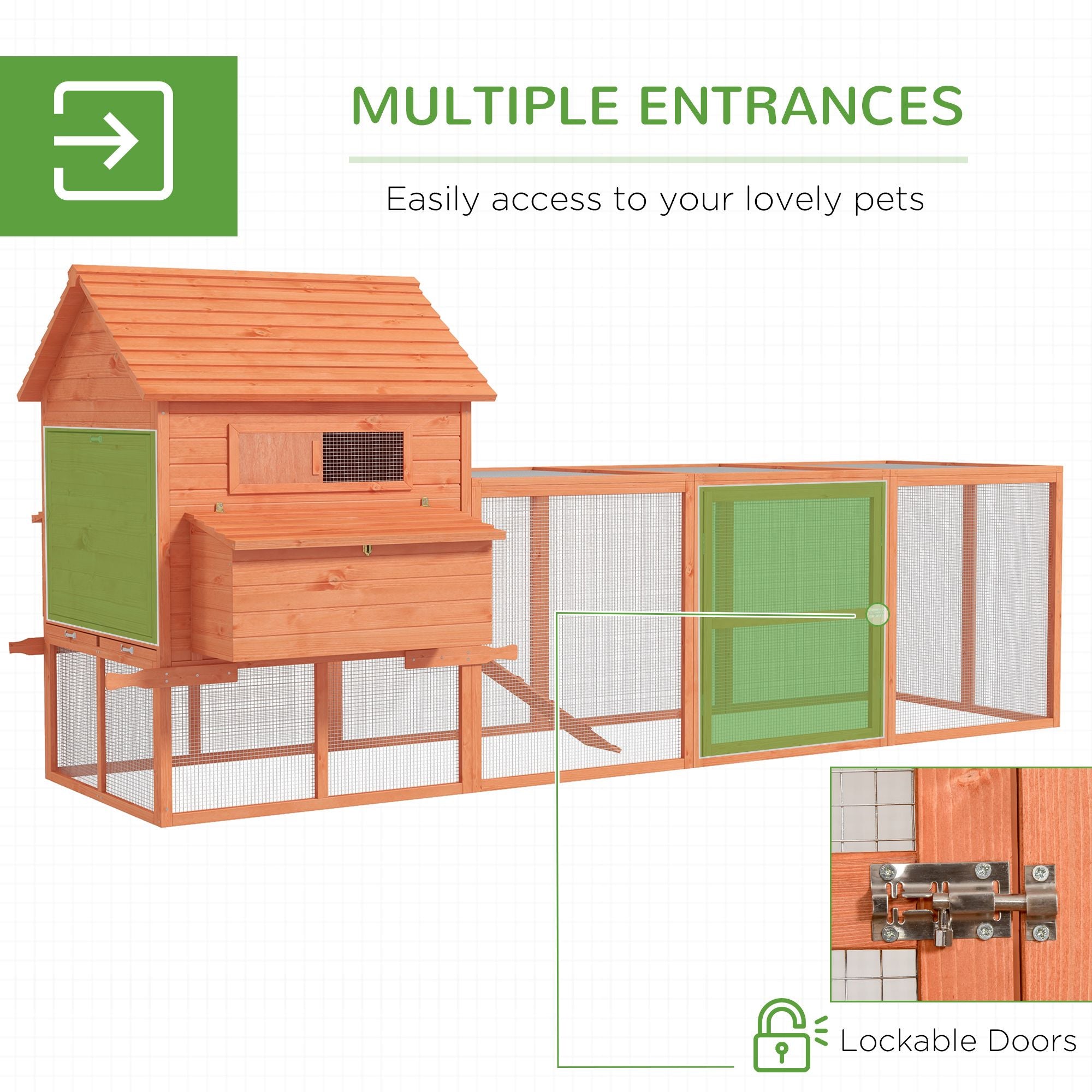 145" Wooden Chicken Coop with Run & Inner Hen House Space