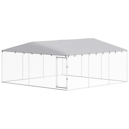 Spacious Outdoor Dog Kennel with water-ready Roof, Silver