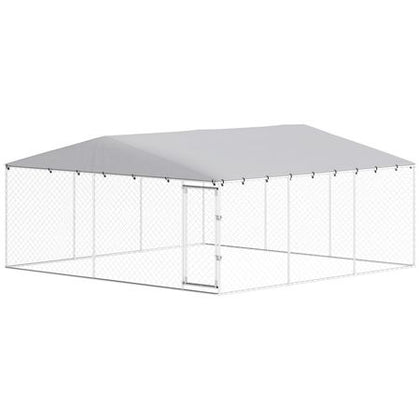 Spacious Outdoor Dog Kennel with water-ready Roof, Silver