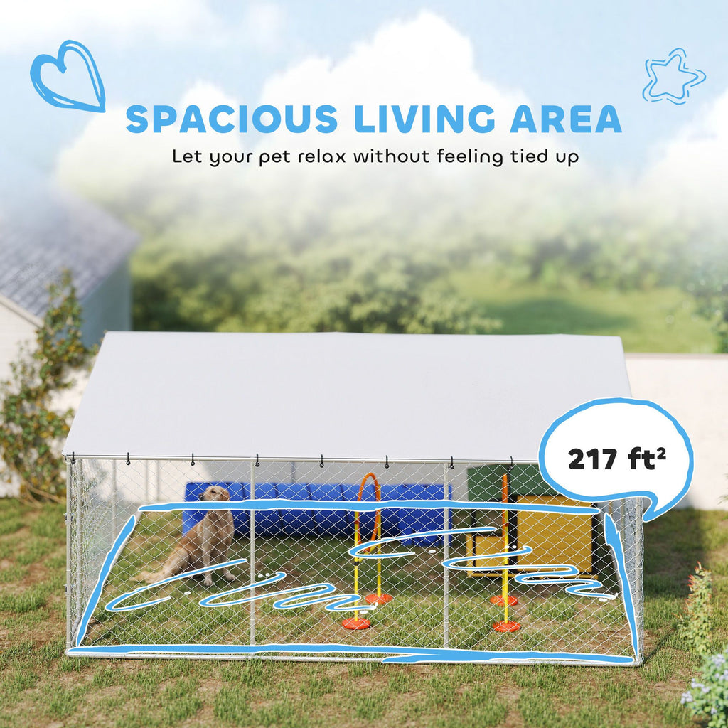 Spacious Outdoor Dog Kennel with water-ready Roof, Silver