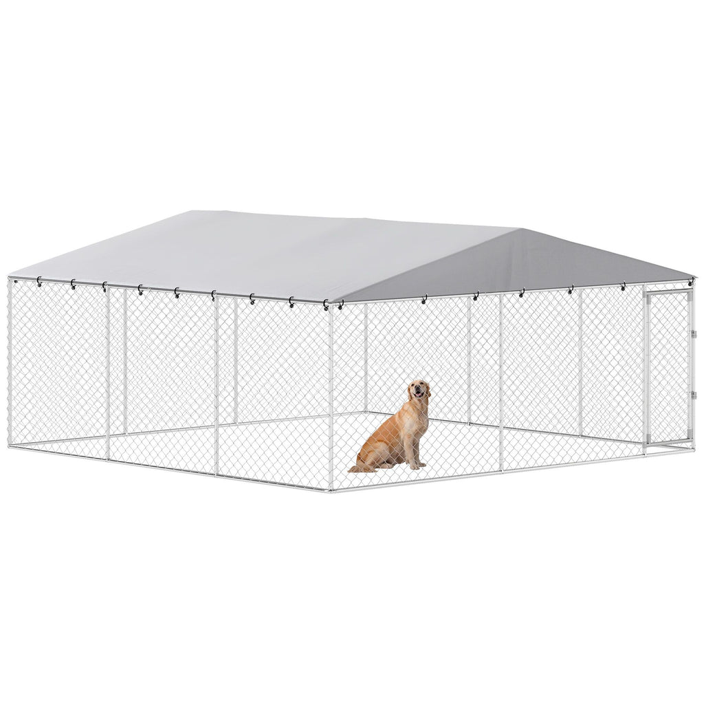 Spacious Outdoor Dog Kennel with water-ready Roof, Silver