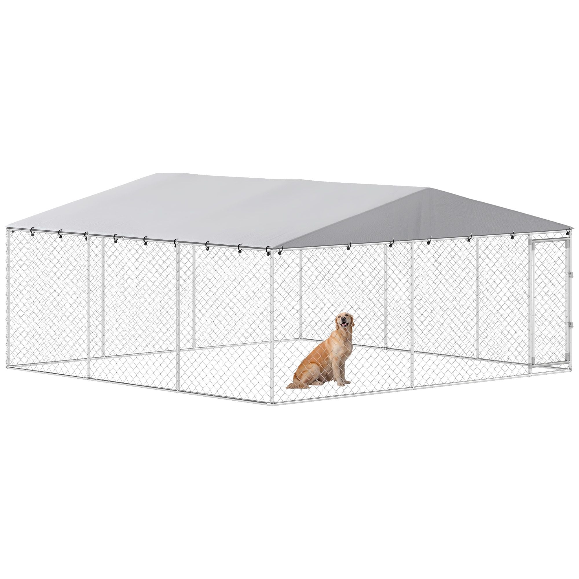 Spacious Outdoor Dog Kennel with water-ready Roof, Silver