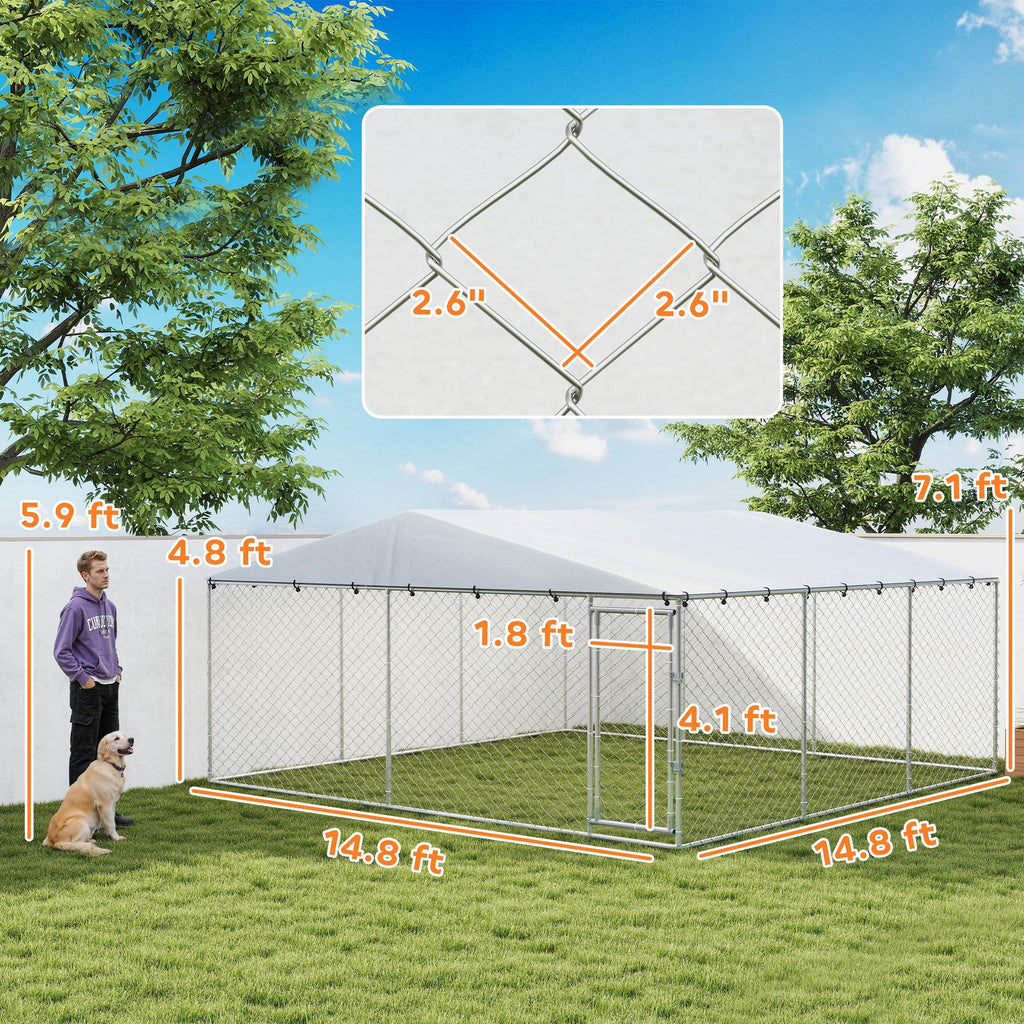 Spacious Outdoor Dog Kennel with water-ready Roof, Silver