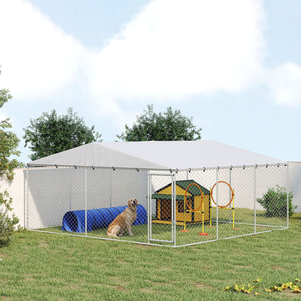 Spacious Outdoor Dog Kennel with water-ready Roof, Silver