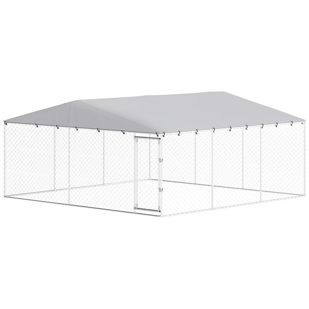 Spacious Outdoor Dog Kennel with water-ready Roof, Silver
