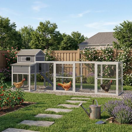 150" Extra Large Chicken Coop with Solid Fir furniture-style and Easy-Clean Tray