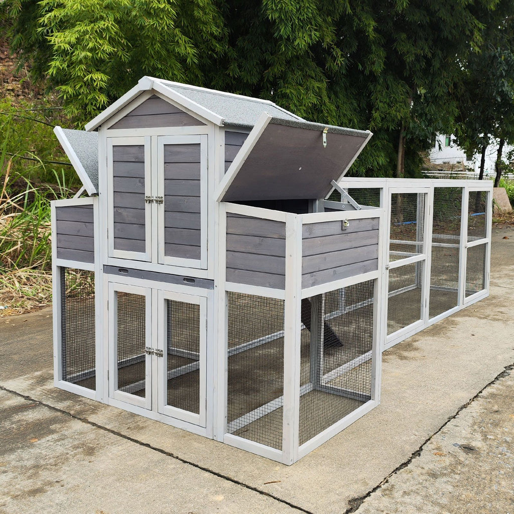 150" Extra Large Chicken Coop with Solid Fir furniture-style and Easy-Clean Tray