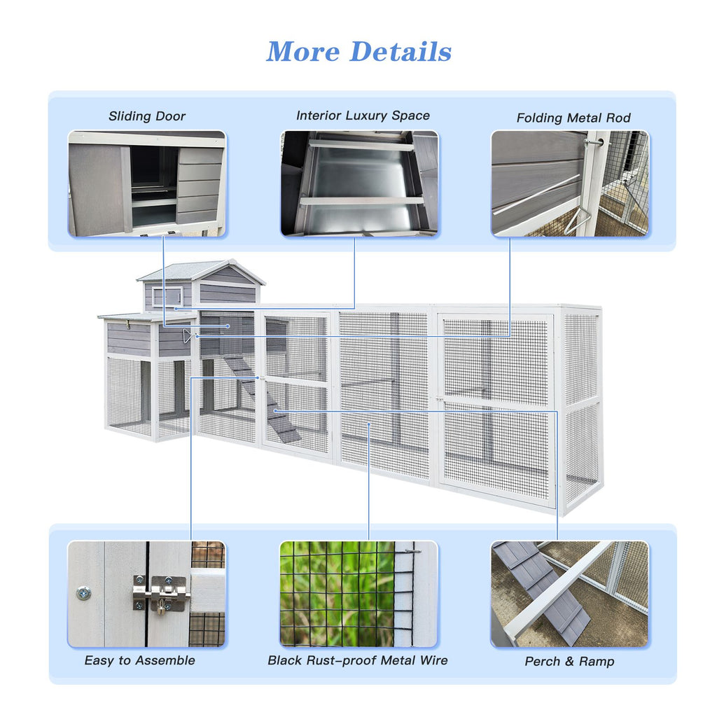 150" Extra Large Chicken Coop with Solid Fir furniture-style and Easy-Clean Tray