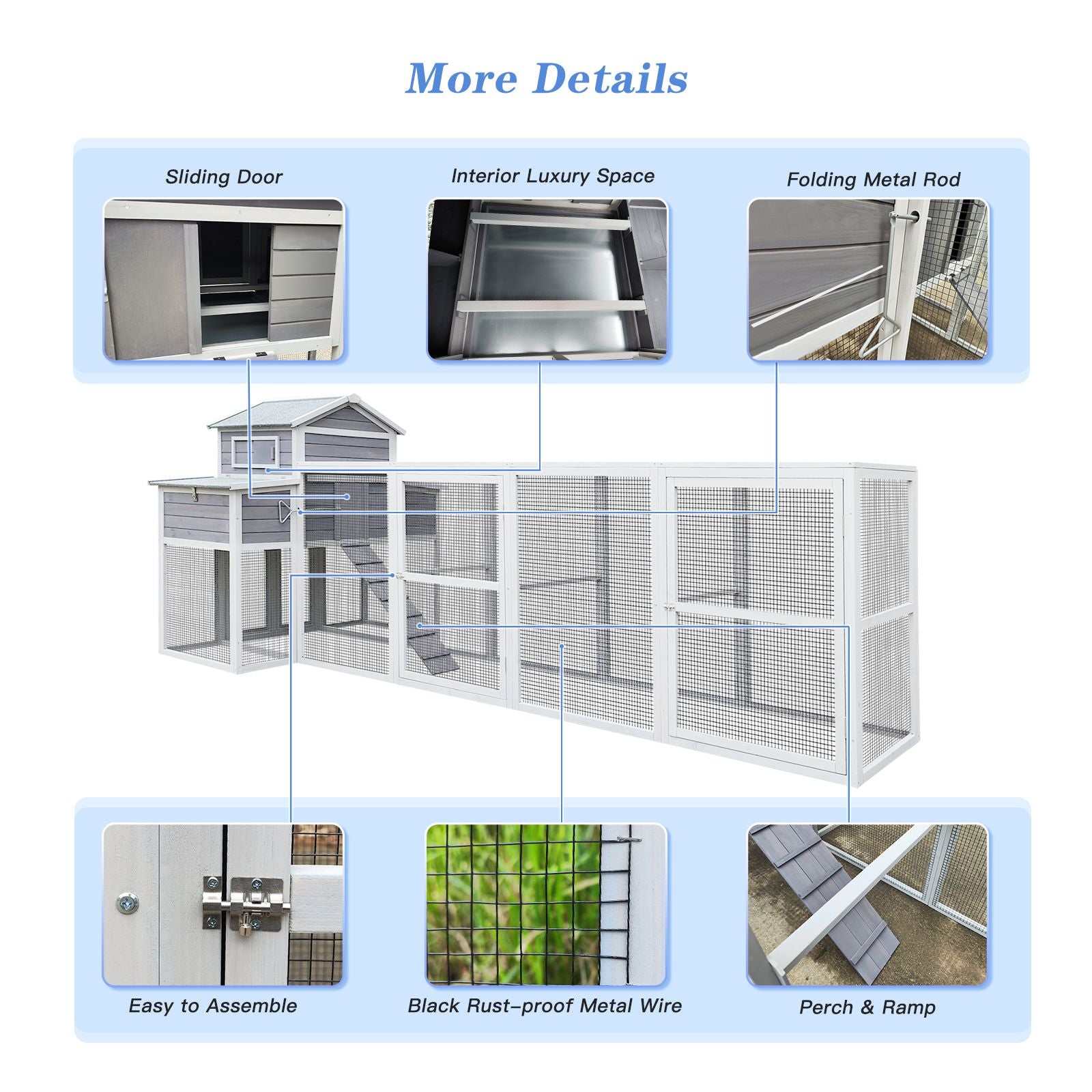 150" Extra Large Chicken Coop with Solid Fir furniture-style and Easy-Clean Tray