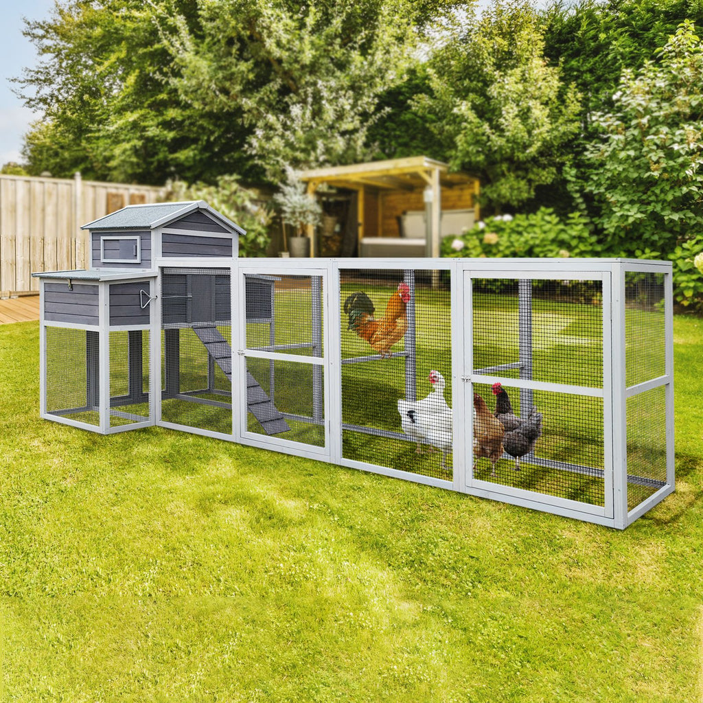 150" Extra Large Chicken Coop with Solid Fir furniture-style and Easy-Clean Tray