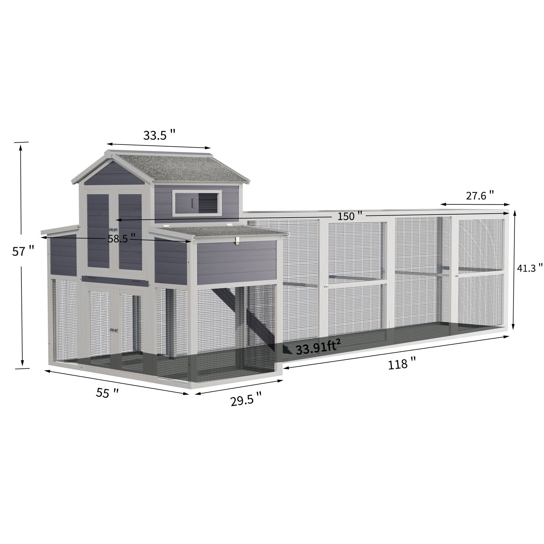 150" Extra Large Chicken Coop with Solid Fir furniture-style and Easy-Clean Tray