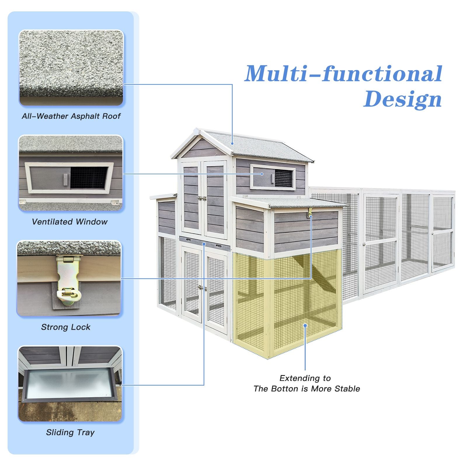 150" Extra Large Chicken Coop with Solid Fir furniture-style and Easy-Clean Tray
