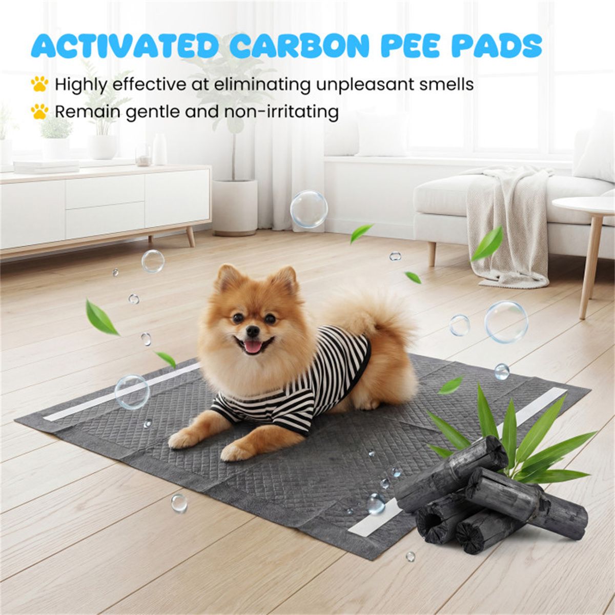 150 Pack Charcoal Dog Pee Pads 24"x24", 6-Layer Ultra Absorbent Pet Training Pads with Odor Control