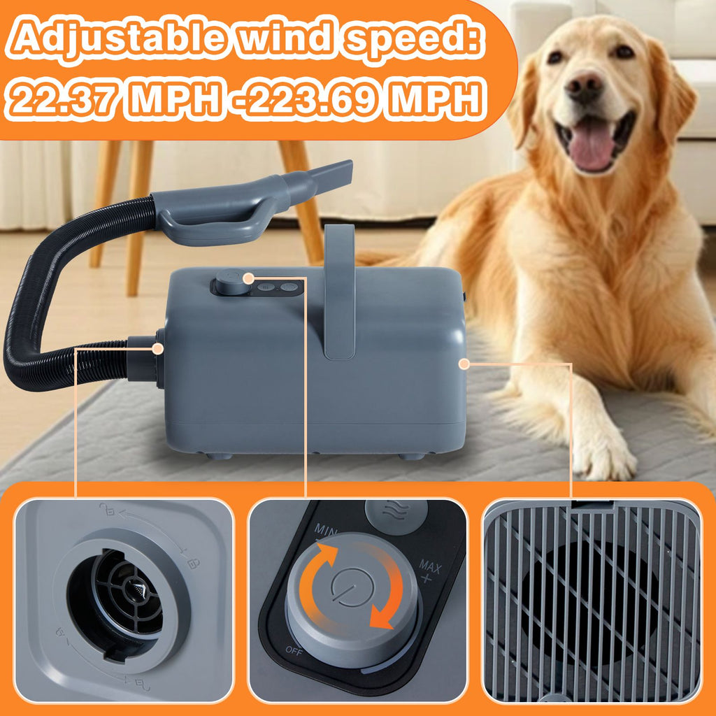 Powerful 1550W Pet Blow Dryer with Adjustable Speed & Temperature