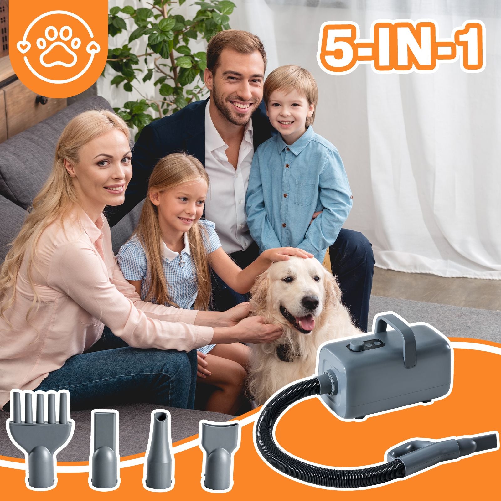 Powerful 1550W Pet Blow Dryer with Adjustable Speed & Temperature