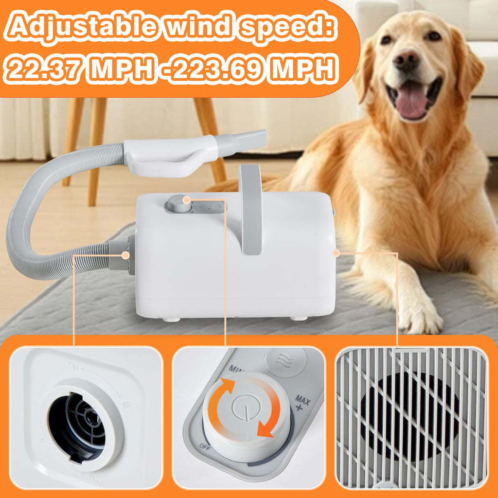 Powerful 1550W Pet Blow Dryer with Adjustable Speed & Temperature