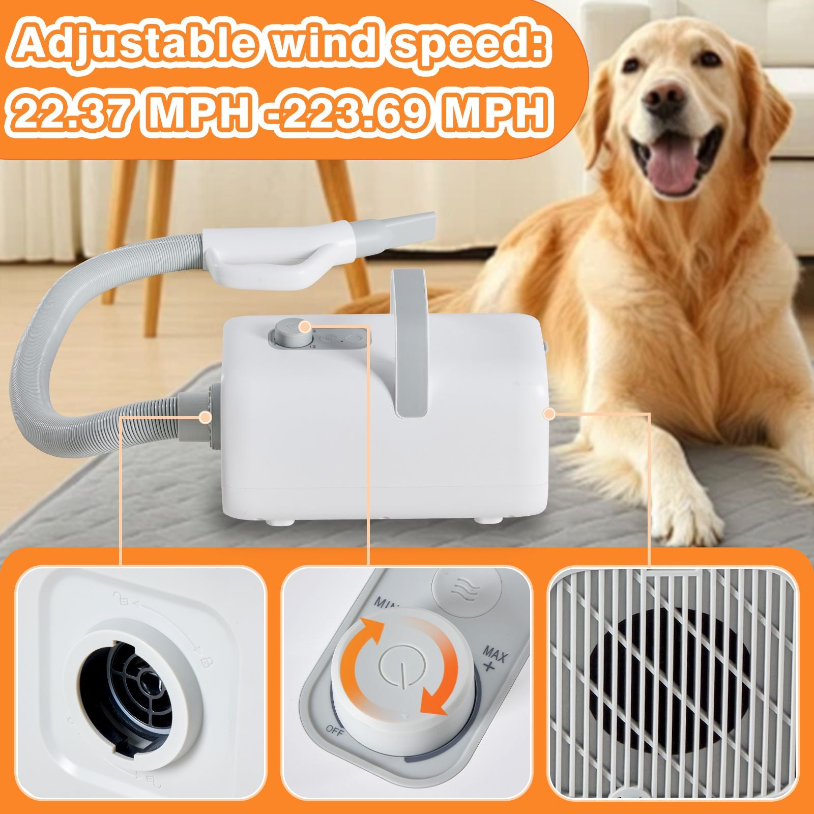 Powerful 1550W Pet Blow Dryer with Adjustable Speed & Temperature
