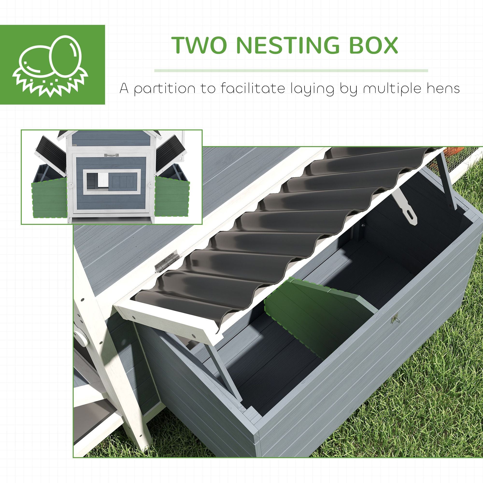 Spacious furniture-style Chicken Coop with Nesting Boxes and Run