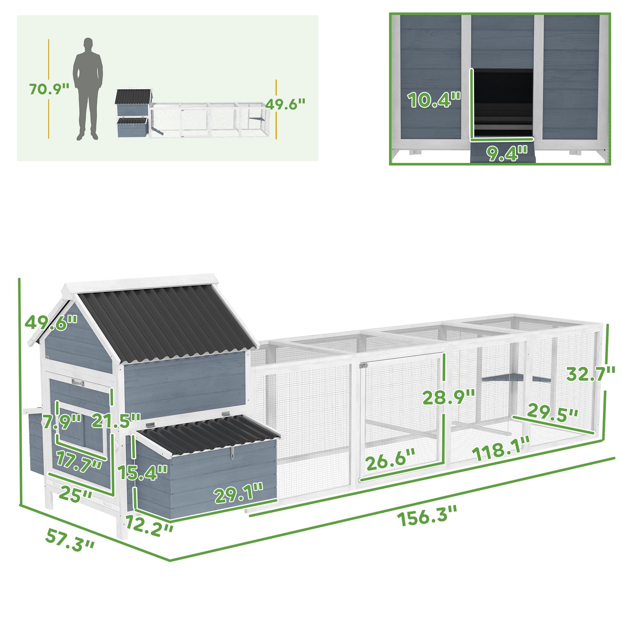 Spacious furniture-style Chicken Coop with Nesting Boxes and Run