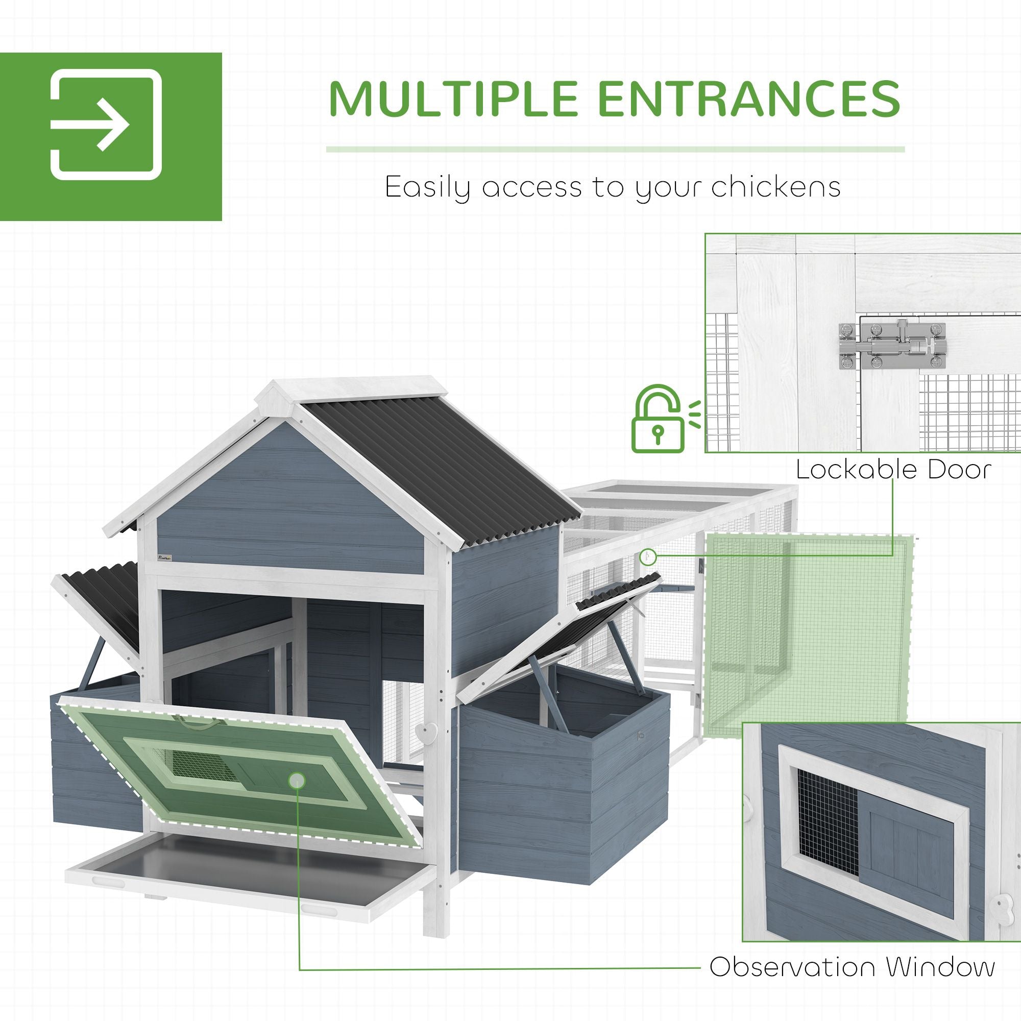 Spacious furniture-style Chicken Coop with Nesting Boxes and Run