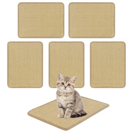 16 x 12 Inch Natural 6-Piece Cat Scratching Mats, Sisal Material Anti-Slip Latex Backing Furniture Protector