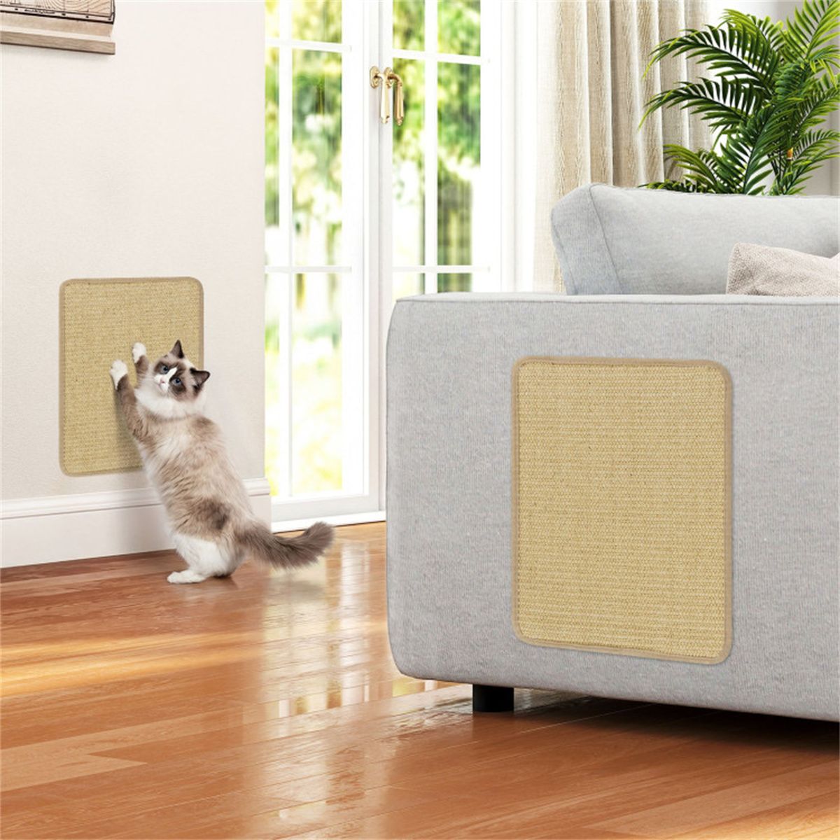 16 x 12 Inch Natural 6-Piece Cat Scratching Mats, Sisal Material Anti-Slip Latex Backing Furniture Protector