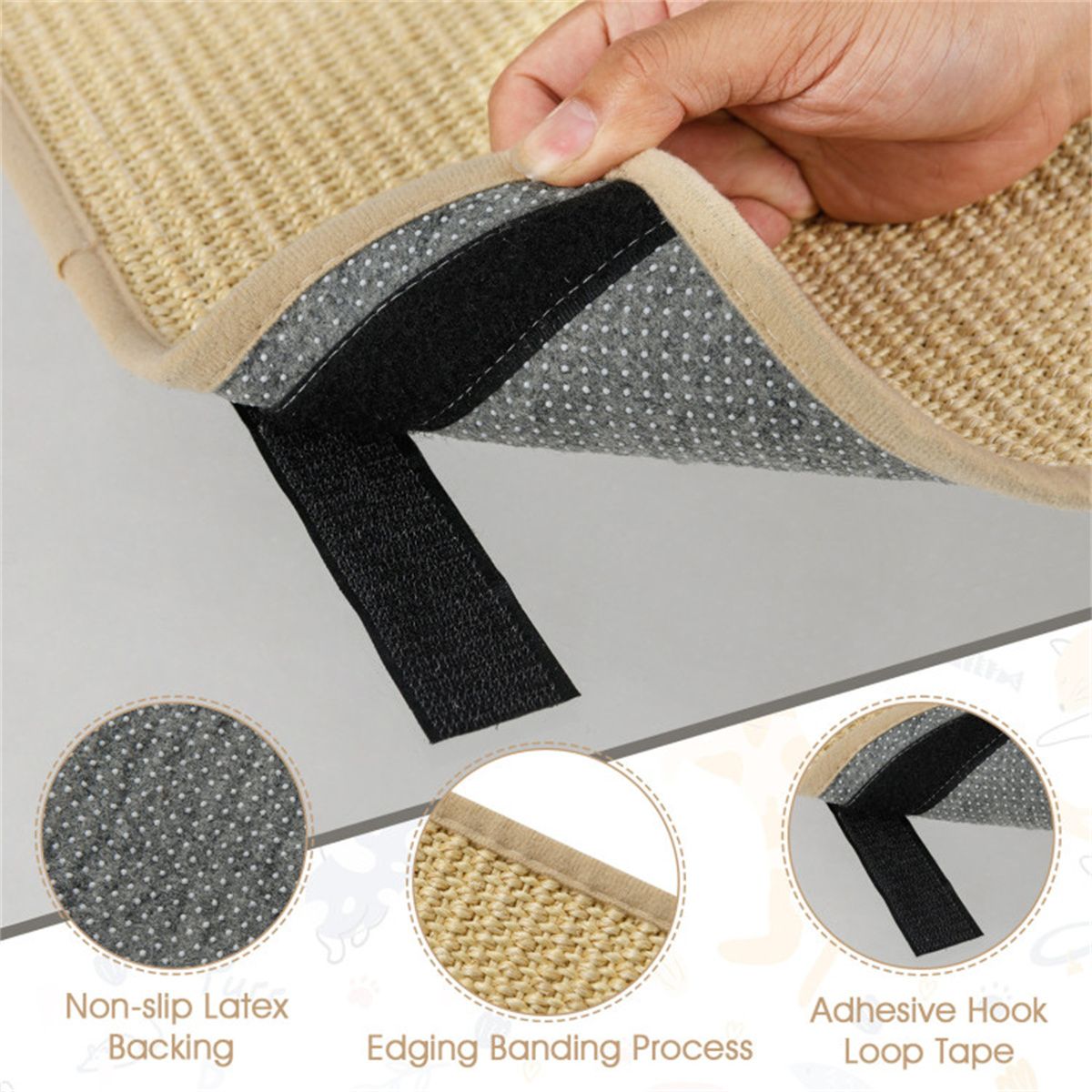 16 x 12 Inch Natural 6-Piece Cat Scratching Mats, Sisal Material Anti-Slip Latex Backing Furniture Protector