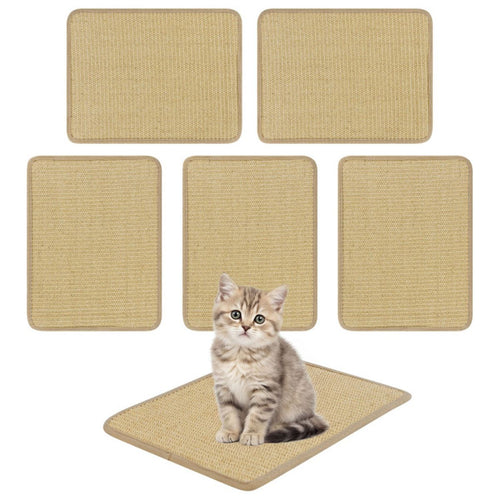 16 x 12 Inch Natural 6-Piece Cat Scratching Mats, Sisal Material Anti-Slip Latex Backing Furniture Protector