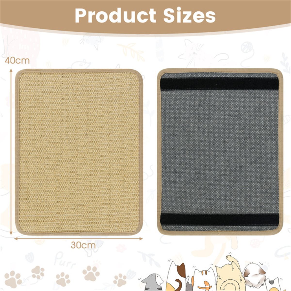 16 x 12 Inch Natural 6-Piece Cat Scratching Mats, Sisal Material Anti-Slip Latex Backing Furniture Protector