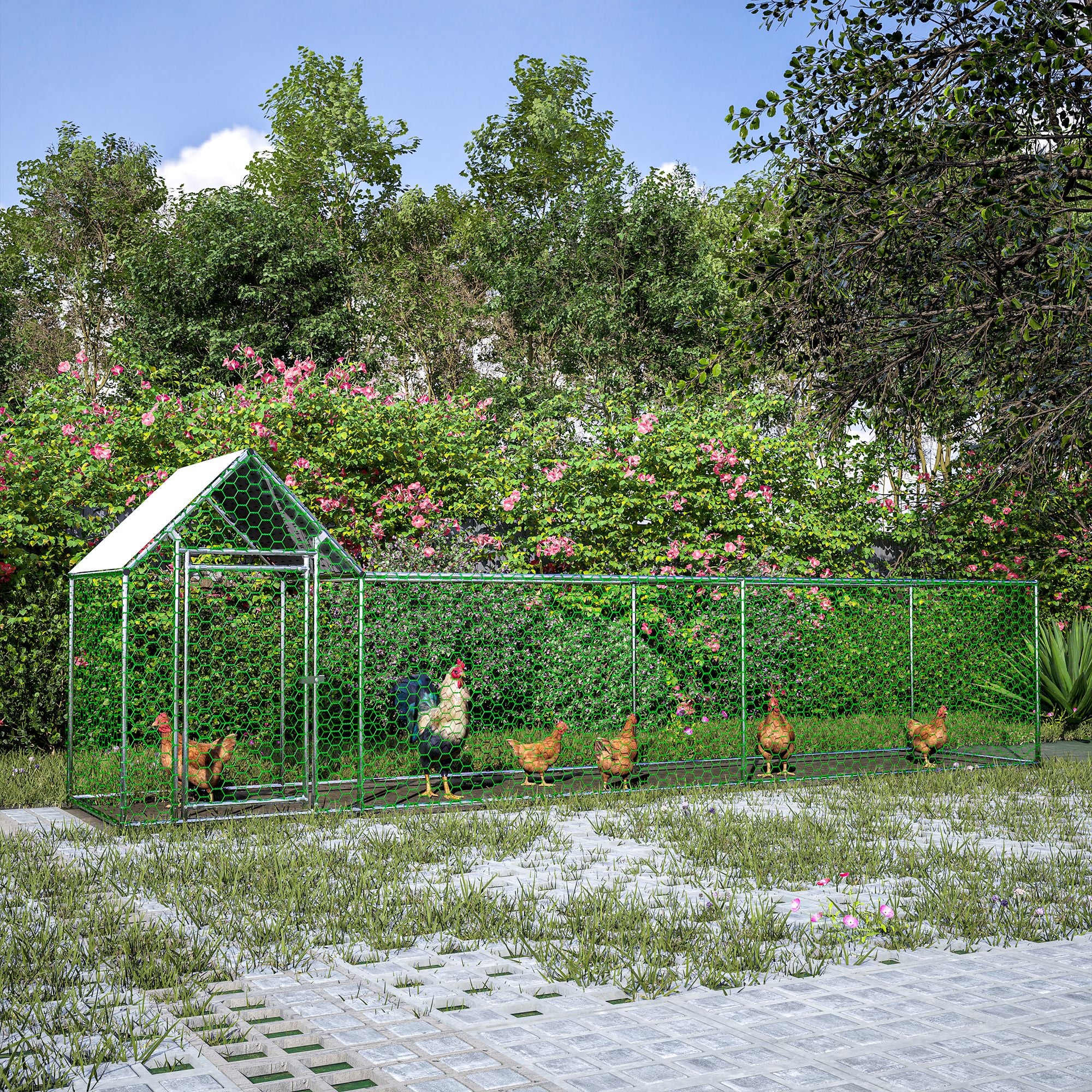 Large structured Chicken Coop Run with everyday structured Frame and PE Cover