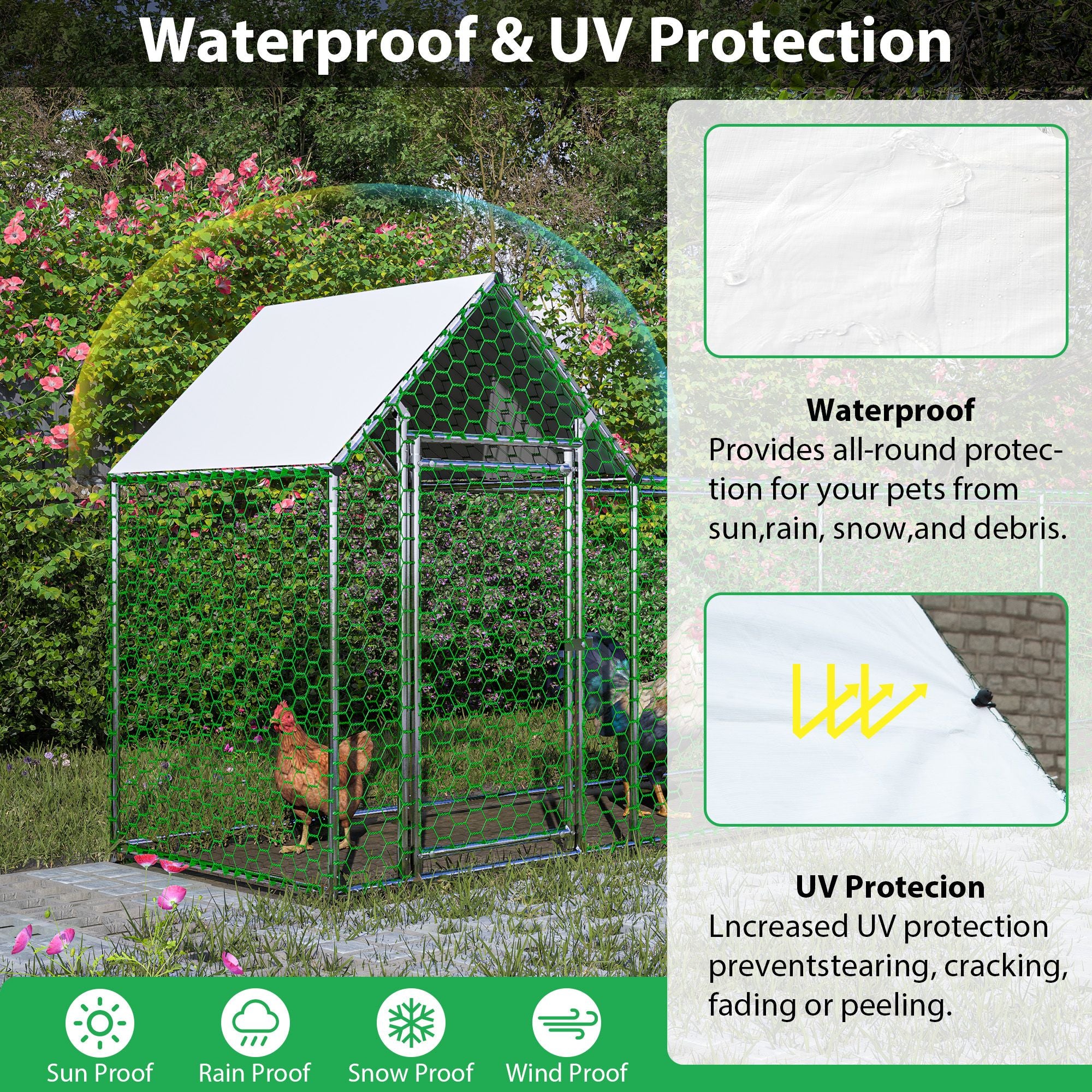 Large structured Chicken Coop Run with everyday structured Frame and PE Cover