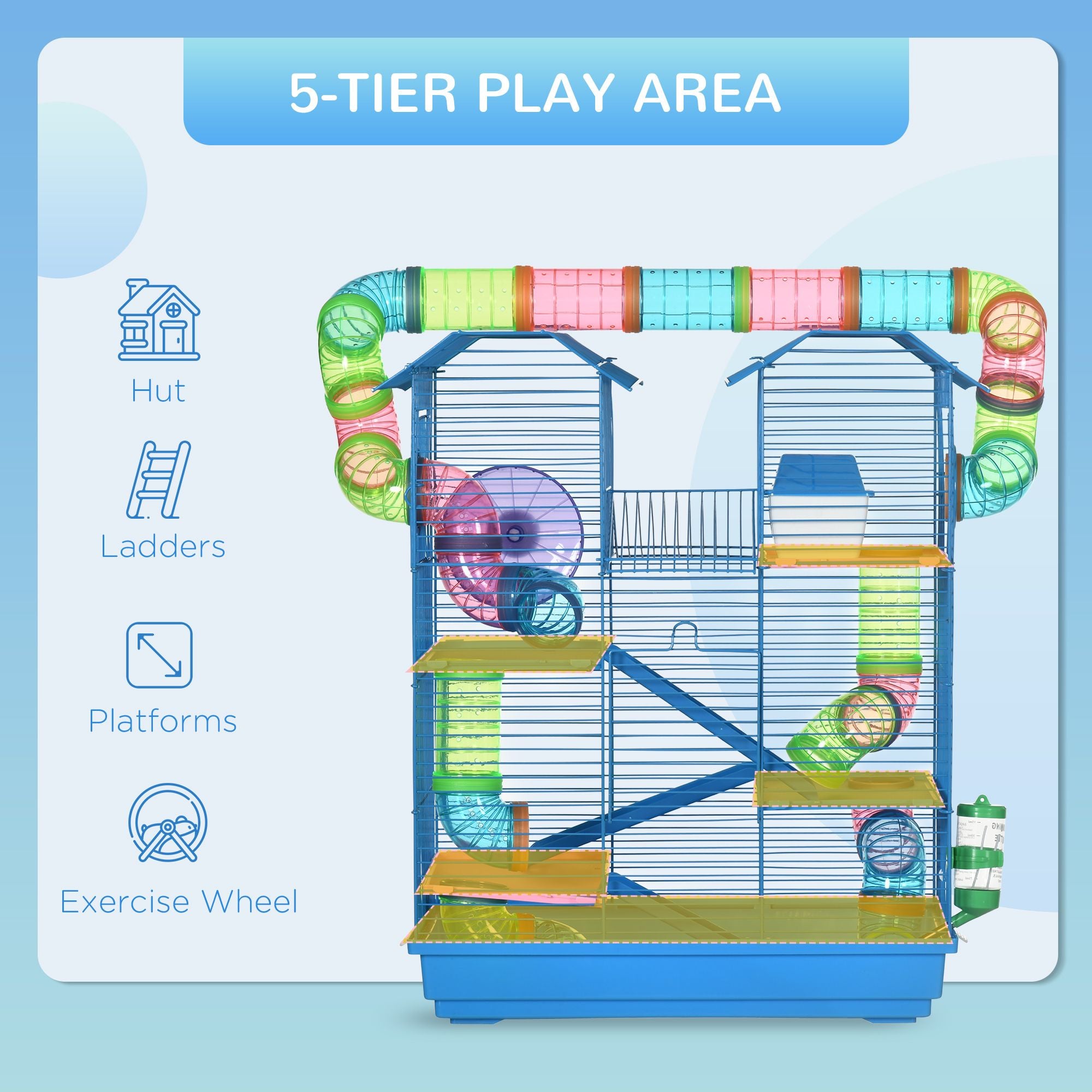 5-Tier Hamster Paradise with Tubes, Wheel & Accessories – Blue