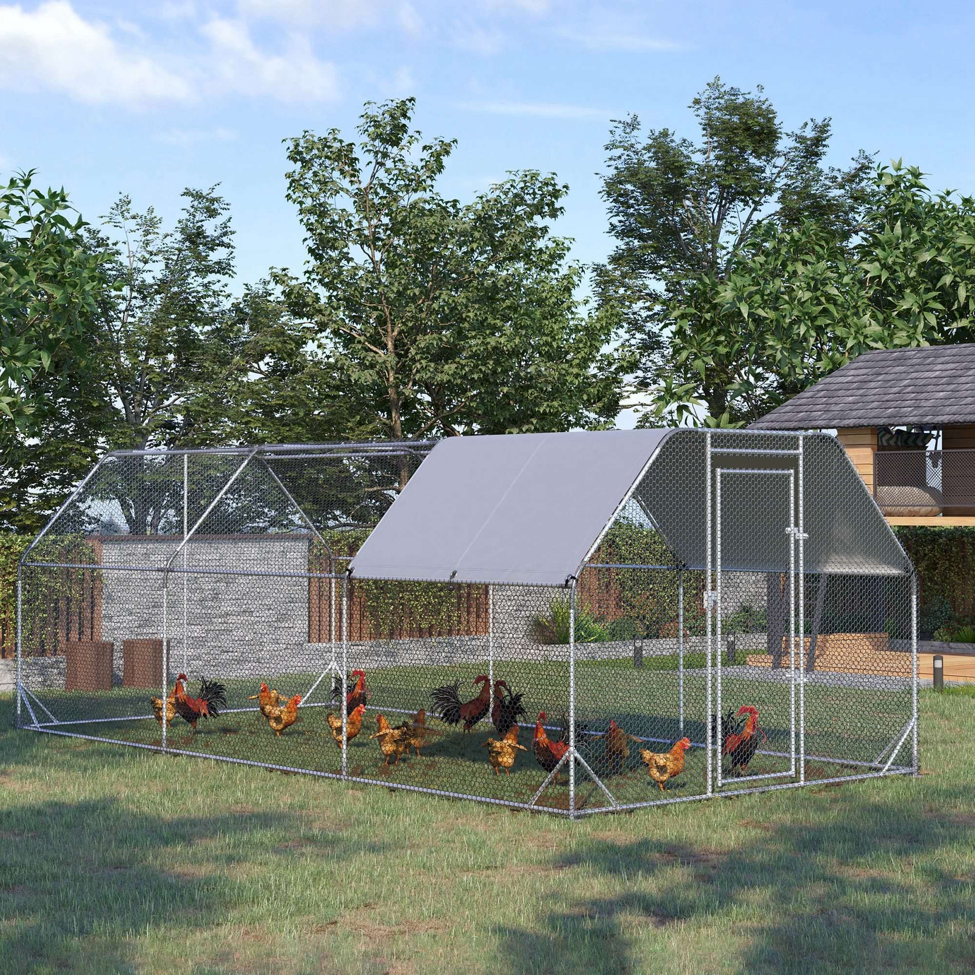 Walk-In Chicken Coop with Roof for 15-18 Chickens