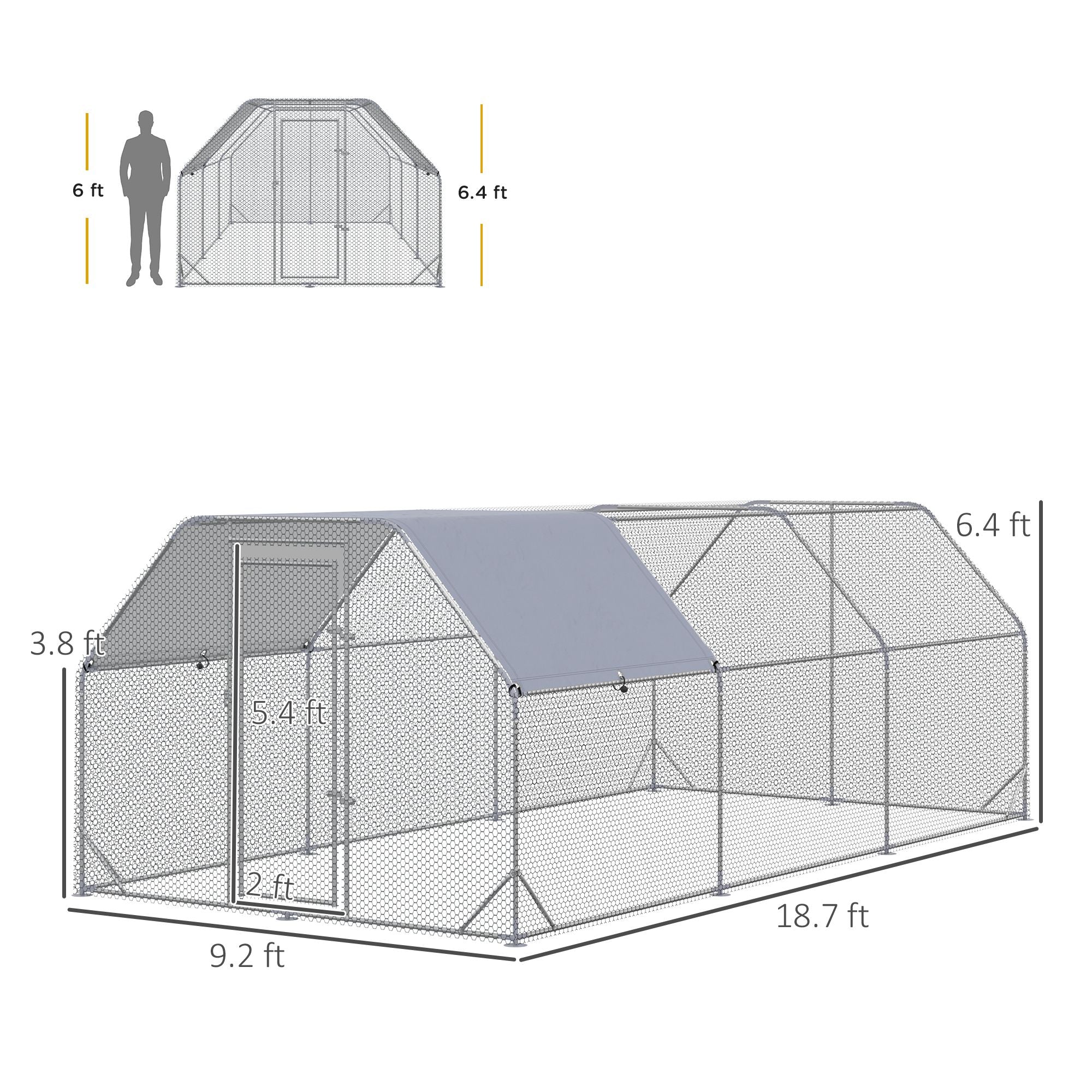 Walk-In Chicken Coop with Roof for 15-18 Chickens