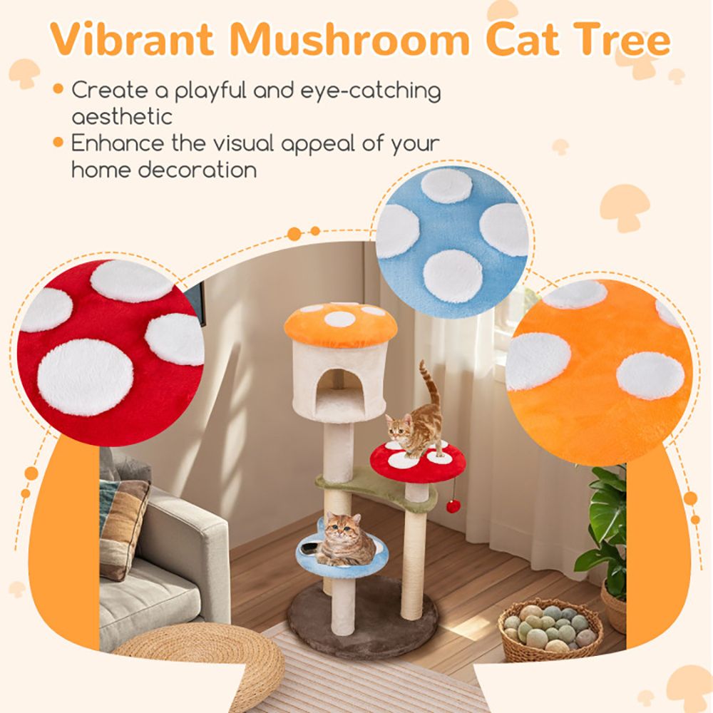 Mushroom Cat Tree with Cozy Condo & Multi-Level Fun