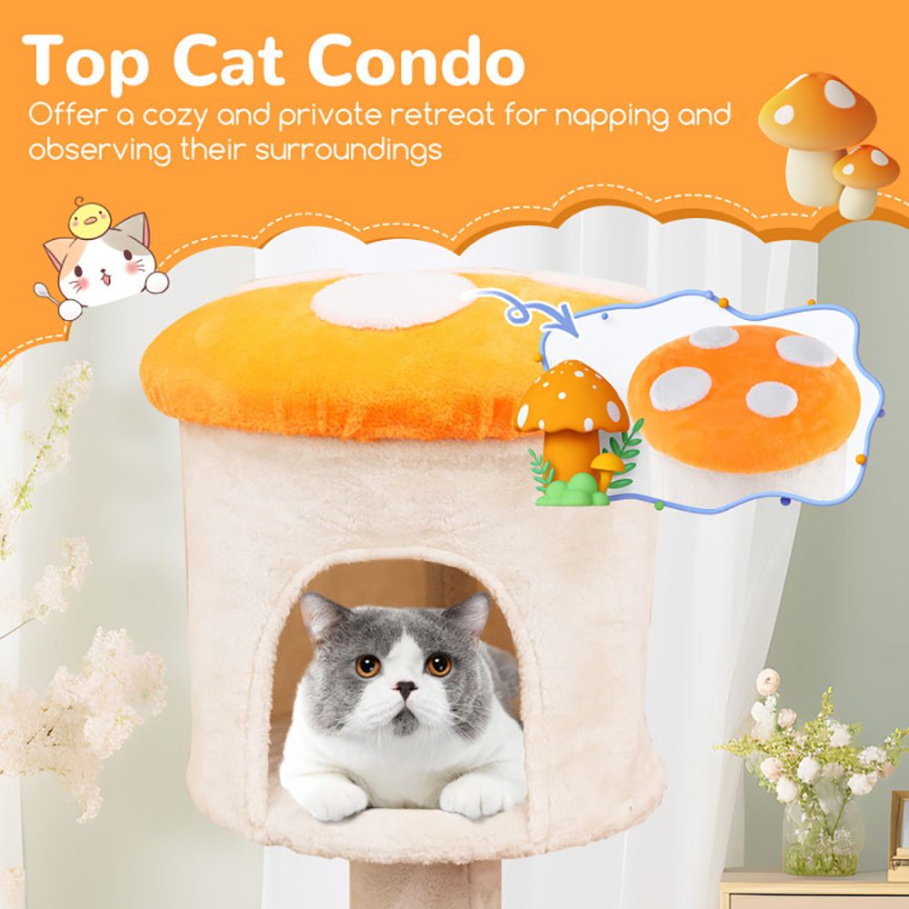 Mushroom Cat Tree with Cozy Condo & Multi-Level Fun