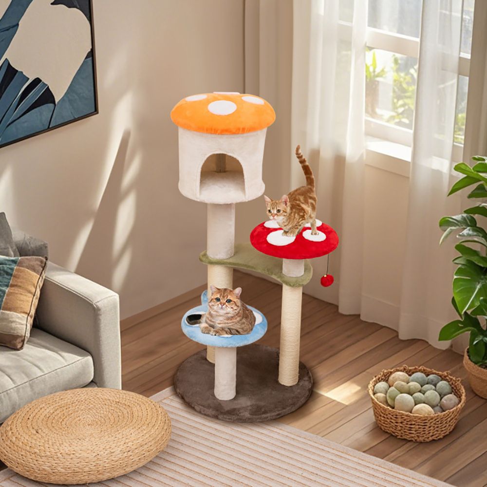 Mushroom Cat Tree with Cozy Condo & Multi-Level Fun