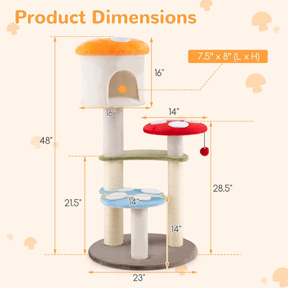 Mushroom Cat Tree with Cozy Condo & Multi-Level Fun